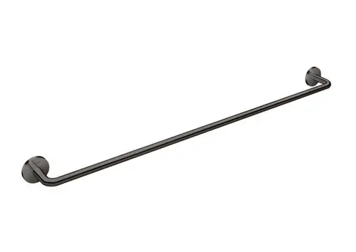 Schwarzer Handtuchhalter aus Metall mit runden Halterungen. Die Marke AXOR ist im Design integriert.